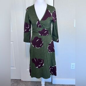 Patagonia Margot dress olive green burgundy floral Organic Cotton Spandex Blend